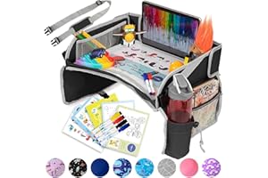 PILLANI Kids Travel Tray for Car - Car Seat Tray & Lap Desk Organizer for Kids Travel, Road Trip Activities & Airplane Essentials - Portable & Easy to Store