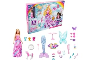 Barbie Dreamtopia - Calendario dell’Avvento, tanti regali per 25 giorni, con accessori, Giocattolo e regalo per Bambini 3+ Anni, HGM66