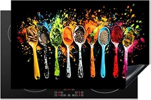 KitchenYeah© Coperchio Piano Cottura 80x52 cm Cucina Copri Fornelli Tappetino Induzione Antiscivolo Piastra Protezione Cucchiai - Spezie - Moderno - Graffiti - Colore