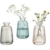 Jarrones De Vidrio para Flores Jarrón Pequeño para Decoración De Mesa, 3 Jarrones Vintage Bud Jarrones De Colores Acanalados 
