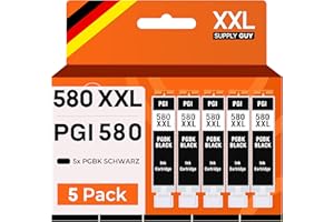 Supply Guy 580XXL Druckerpatronen kompatibel mit Canon PGI-580 XXL Patronen Schwarz passend für Pixma TS705 TS705a TS6350 TS6350a TS6351 TS6351a TS6300 TR8550 TS9550 Multipack 5 Tintenpatronen 580 XXL