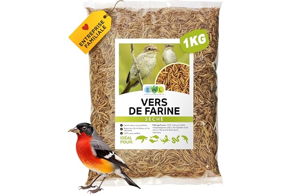 Ewl Naturprodukte vers de Farine séchés, 1 kg (6500ml), friandises pour Oiseaux, Poissons, Tortues, rongeurs et Reptiles
