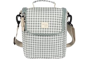 Walking Mum Bolsa Isotérmica para Comida de bebé I Love Vichy. Gran capacidad. Diseño versátil con asa cortas y correa para llevar en los hombros. Color Verde. Medidas 26X23X12 cm.