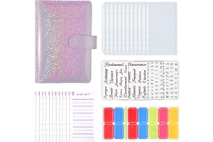 COKOAiAi Classeur Budget Enveloppe Set, Classeur A6 en Cuir 12 PVC Enveloppe , 12 Feuilles , 20 Autocollants Colorés et 24 Autocollants de Mots Français