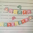 Pinfliers Rainbow Theme Birthday Decorations, Paper Happy Birthday Banner for Kids Party/Background Banner/Wall Birthday Decoration Items, 13 Pennants & 2 Rainbow Theme Cutouts, 62" Length, Pastels