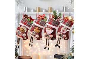 dellyy 4 Stück Geschenkbeutel Nikolausstrumpf, Weihnachtsstrumpf Set, Nikolausstiefel Befüllen, Nikolaussocke, Weihnachtssocken Dekoration für Weihnachtsbäume, Treppen, Kamine, Nachttische