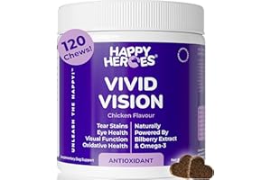 Happy Heroes - Vivid Vision Dog Treats, Premium Antioxidant Blend for Optimal Eye Health, 100% Natural Supplement, Supports Clear Vision with Essential Vitamins, Eye Care for All Dogs, 120 Soft Chews