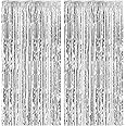 2 Pack Foil Curtain Backdrop Silver Metallic Tinsel Foil Fringe Curtains Photo Booth Props for Birthday Wedding Engagement Baby Shower Bachelorette Christmas Holiday Celebration Party Decorations