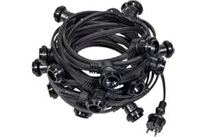 SKYLANTERN Guirlande Guinguette IP65 10m Noire Raccordable - Guirlande Lumineuse pour Ampoule E27 20 Douilles - Guirlande Guinguette Extérieure pour Terrasse Jardin Bar