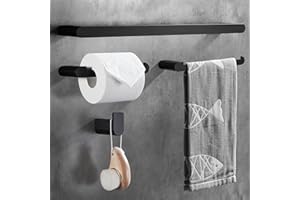 Wopeite Porta Asciugamani Bagno Set di 4, Accessori Montata a Parete, Alluminio, da 40cm, Ganci per Accappatoio, Porta Carta Igienica, Completo, Nero