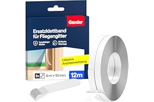 GAUDER Klettband für Fliegengitter aus Polyester - Klettband selbstklebend extra stark für Mückennetz - Transparentes Befestigungsband für Fliegennetz & Insektengitter (12 Meter)