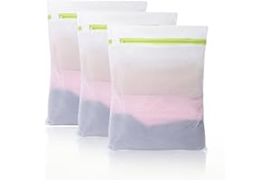 MINICLOSS Wäschenetz, Wäschesack für die Waschmaschine 3pcs, 50 * 60cm Feinmaschiger Wäschebeutel mit Grün Reißverschluss für Jacken, Laken und Mäntel, Kurze Ärmel, Hosen, Unterwäsche, Socken