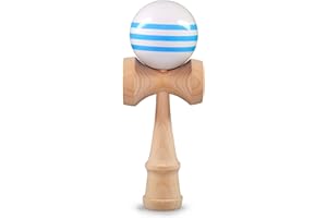 Ganzoo © Kendama z drewna bukowego, oryginalny japoński tradycyjny sprzęt sportowy z piłką, sznurkiem i talerzem do zręczności/balansowania, pomysł na prezent (biały, niebieski + drewno)
