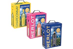 ‎FEINSTE WEINE BIB 3 er Set Rot/Weiss/Rose - 'Grand Sud' - Merlot Pays d'Oc, Merlot, Rosé, Chardonnay - Bag in Box Probierpaket, Box mit:3 Boxen