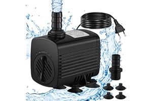 LNICEZ Pompa Acqua Sommergibile - Mini Pompa Fontana per Gatti(30 W 2000 H/L)Pompa Acqua per Acquario con Sollevamento Alto 9,2Piedi, 5 Ugelli per Fontane a Muro,Lavandini,Acquari,Fontane per Gatti con Pompa