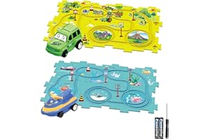 DUOLEEY Auto Spielzeug Autorennbahn Spielzeugauto DIY-Puzzlebahn für Kinderspielzeug DIY-Route Cars Spielzeug Geschenkspiele für Kinder Spielzeug ab 2 3 4 5 6 Jahren (Dinosaurier x6/Ozean x6)