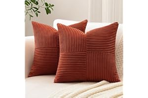 Sungeek 2er Set Cord Kissenbezüge, Kreuz Streifen Muster Kordsamt Kissenbezug Sofakissen Dekokissen Patchwork Design Deko Zierkissenbezüge Kissenhülle für Wohnzimmer (45x45cm, Dunkelrost)