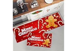 HZVRTN Tappeto natalizio antiscivolo, lavabile, con stampa di Babbo Natale, per cucina, corridoio, soggiorno, ufficio, camera dei bambini, decorazione natalizia per la casa (40 x 60+40 x 120 cm,