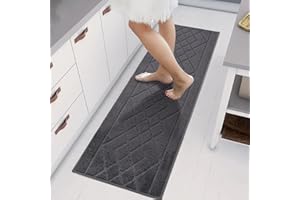 BEQHAUSE Kitchen-Rugs Non Slip Machine Washable Kitchen Mats Absorbent Kitchen Runner Rug & Floor Mats Soft Standing Mats for Hallway,Sink & Laundry, Dark Grey, 50x150cm