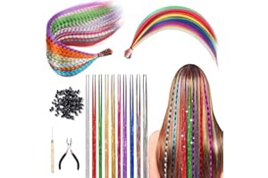 TXERFOLG 60 Stück Bunte Haarverlängerungs Set, Kunst haare Extensions Haarsträhnen Kinder, Haarschmuck Bunte Haarsträhnen Kinder, Haarschmuck Haarteil Zange Häkchen mit 100 Perlen Ponytail Braids Clip