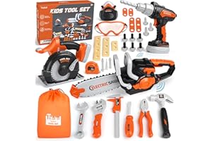 Vanplay Walizka na narzędzia dla dzieci od 3 lat, narzędzie dla dzieci z piłą łańcuchową, elektryczna wiertarka, piła tarczowa, zabawka dla dzieci od 3, 4, 5, 6 lat