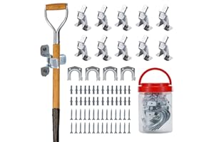 SINOER 14 PACK Mop Broom Holder Garage Hooks Tool Hanger Metal Wall Mounted Tool Clips Wall Mounted Tool Organizer for Rakes, Shovel, Brooms,Warehouse, Garden,Sheds,Garage