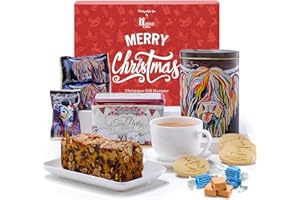 HATTIE'S GIFTS Christmas Food Gift Hamper – Luxury Afternoon Tea & Biscuits Gift Set with Scottish Fudge, Dundee Christmas Cake & Shortbread – Hamper Gifts for Women & Scottish Gifts for Men