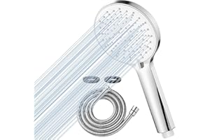 Colist Pomme de douche et tuyau de 2 m, avec 5 modes de pulvérisation - Pommeau de douche haute pression et flexible pour une faible pression d'eau, HY-133, Chromée