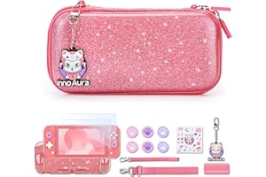innoAura Switch Lite Case, 14-in-1 Accessories Bundle with Carrying Case, Screen Protector, Game Case & Thumb Caps (Brown Bear)