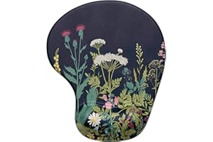 Hsurbtra Ergonomic Mouse Pad with Wrist Rest Support, Gel Mouse Pads with Non-Slip PU Base, Pain Relief Memory Foam Mousepad, Cute Mouse Pad for Laptop PC, Office Supplies Decro, Black Flower