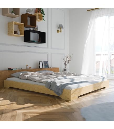 Erst-Holz Letto Matrimoniale In Pino Massello Bianco 180x200 – 5 Varianti (Con Doghe, Con Materasso, Singolo O 2) – Testata Alta 70 Cm, Dimensioni 190x214 Cm