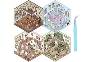 Cosmeria Set di 4 adesivi per la casa fai da te, 3D, tipo A, supermercato, caffetteria, ristorante, 1 pinzette, scena creativa, divertente stacking