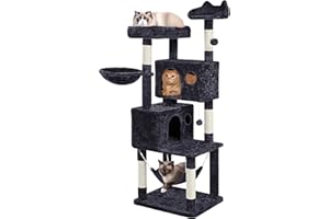 Yaheetech 163cm Cat Tree, Large Cat Tower with Condos Scratching Posts Perch Hammock, Pet Bed Furniture for Indoor Kittens, Kitty, Black