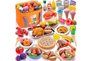 Juboury Zabawkowa kuchnia dla dzieci, zestaw do krojenia sztucznego jedzenia, prezent na Dzień Dziecka, urodziny, Boże Narodzenie i Halloween dla dziewczynek i chłopców w wieku 3+ lat