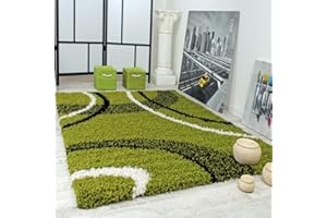 ‎PACO HOME Paco Home Dywan Shaggy Z D逝gim W這siem Ze Wzorem Zielony Czarny Bia造, Rozmiar:140x200 cm