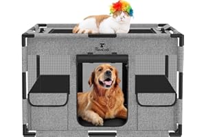 Pawaboo Corral para Perros Jaula Extra Grande, Perrera de Malla Transpirable Corralito para Perros, Tienda de Campaña para Uso en Interiores al Aire Libre con Bolsa, Grande, Negro & Gris