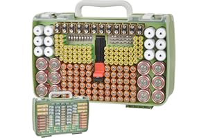 XUERDON Battery Organizer Storage Holder Case with Double-Sided, Garage Box with Tester Checker. Batteries Container for 269pcs AA AAA AAAA 3A 4A 9V C D Lithium 4LR44 CR2 CR123A CR1632 CR2032 18650 -Green
