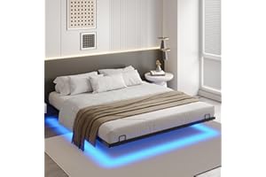 DICTAC Lit 160x200 avec Sommier Métal Cadre de Lit 160x200cm avec Éclairage LED,lit 2 Personnes avec sommier à Lattes,Lits Double en Métal,Structure Solide,Facile à Assembler,Noir-sans Matelas