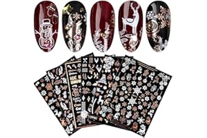 ‎JMEOWIO 9 Blatt Nagelsticker Weihnachten Nagelaufkleber Selbstklebend Rose Gold Baum Schneeflocke Nail Art Sticker Dekoration Nageldesign Zubehör