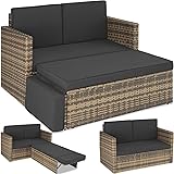 TecTake® Divano Lounge in Rattan Corfù, Componibile, Pouf con Sostegno Pieghevole, Cuscini Spessi, Telaio in Acciaio Vernicia