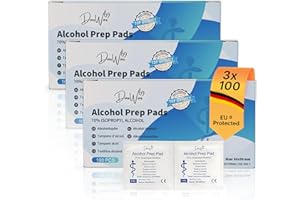 DasWas 3 x 100 Toallitas con Alcohol – Toallitas Desinfectantes con 70% Isopropílico – Desinfectantes Cutánea Individuales (65×30 mm) – 300 Alcohol Wipes Uso Médico y Cuidado Diario