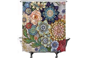 ‎ULTICOOL Ulticool Duschvorhang - Bunte Blumen Natur Kunst - 180 x 200 cm – Waschbar – Anti Schimmel - Wasserdicht - mit 12 Ringe - Rot Grün Blau Braun Gelb