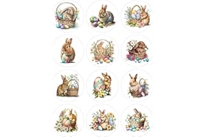 CHICHL 12 Easter Bunny Selection - Mini Card Making Toppers Self Adhesive Circles - Glossy Finish Small 64mm (2.5 inches) Diameter - Pack of 12 - Crafts Labels