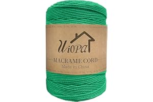 Uiopa Hilo Macrame 3mm x 300m Verde Macrame Cuerda Algodon Natural de 4 Hilos Algodó Corde, Bricolaje Craft Cuerda para Macrame Pared, Cortinas, Colgador de Plantas, Cesta Regalo, Atrapasueños