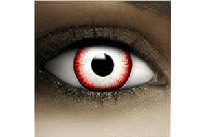 FXCONTACTS Lentillas de contacto "Undead Zombie" blancas y rojas con tatuajes de Halloween, 1 par, sin receta
