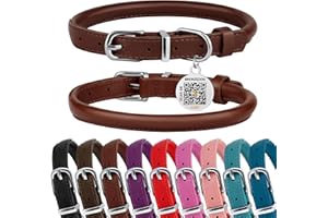 BRONZEDOG Collier pour Chien en Cuir roulé pour Petits, Moyens et Grands Chiens avec étiquette QR-ID (Marron Chocolat, M: 35-41 cm)