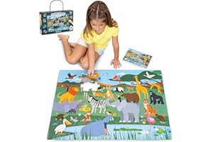 BONNYCO Giant Floor Puzzle of Jungle Animals with 48 Large Pieces. Safari Jigsaw Puzzles for Kids 36.2 x 24.4 in, Gifts for Boys and Girls, Educational Toys Ages 2-8