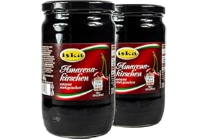 Food-United Amarena-Kirschen in Sirup 2 x Glas 890g Spezialität aus Italien ausgezeichnete Qualität Amarena Sauerkirschen entsteint kandiert einzigartiges Aroma vielfältig einsetzbar