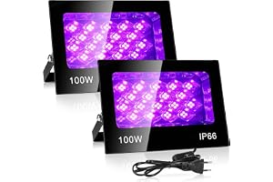 VAYALT 2 st 100 W UV-svart ljus, IP66 vattentät svart LED-lampa, 395–405 nm ultraviolett, svart ljus, för fluorescerande fest