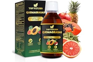 TOPNATURIS Quemagrasas Potente Para Adelgazar Rápido + Detox Diurético Natural, Control del Apetito, Para Hombre y Mujer con L-Carnitina, Té Verde, Vinagre de Manzana y Frutas. 100% Vegano. Sin Gluten. 250ml